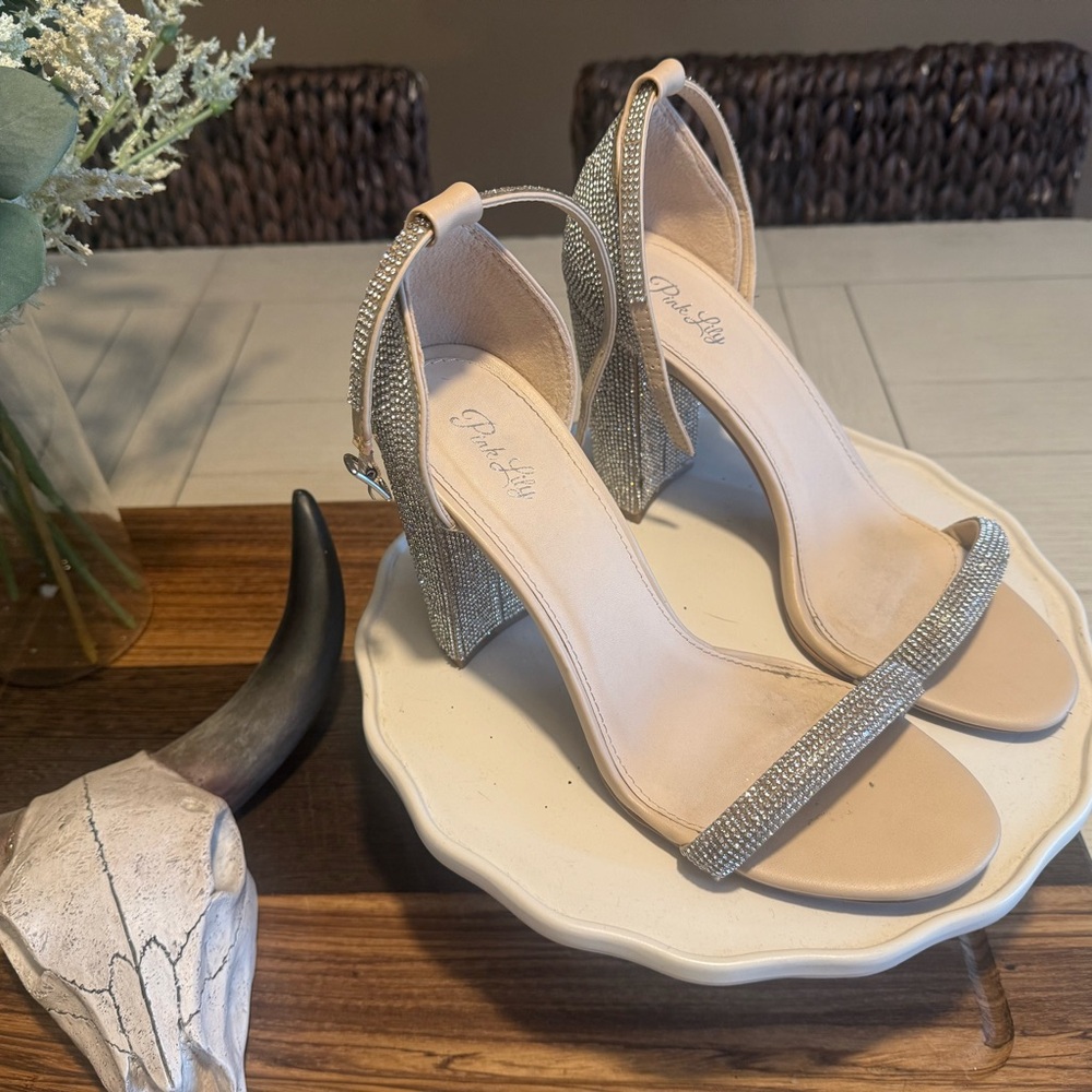 Silver rhinestone heels